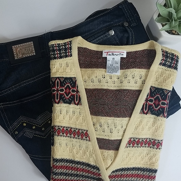 Talbots, Black, creme and red sweater vest, Sz M - Picture 2 of 9